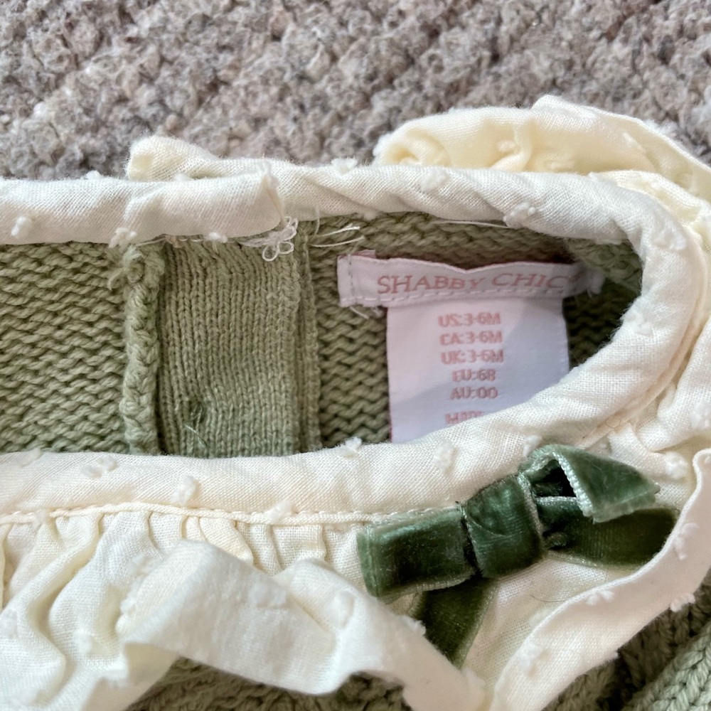 Shabby Chic Green Knit Hat and Sweater Set - Picture 3 of 6